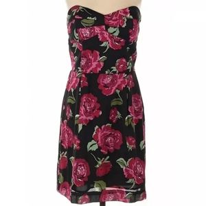 Black Floral Strapless Dress Small
